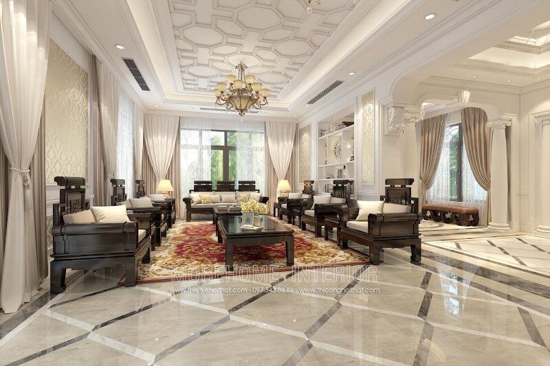 Sofa tân cổ điển để làm nên sự đẹp cho phòng khách được thiết kế.